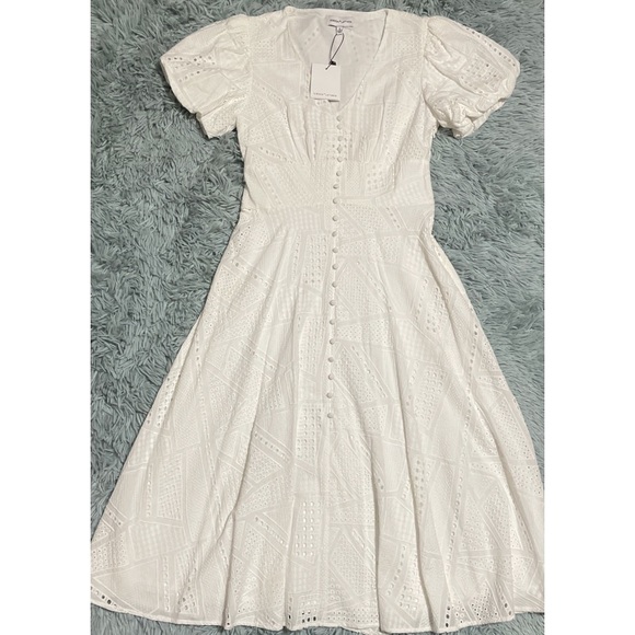 Puff Sleeves Button Down Eyelet Dress - Picture 2 of 8